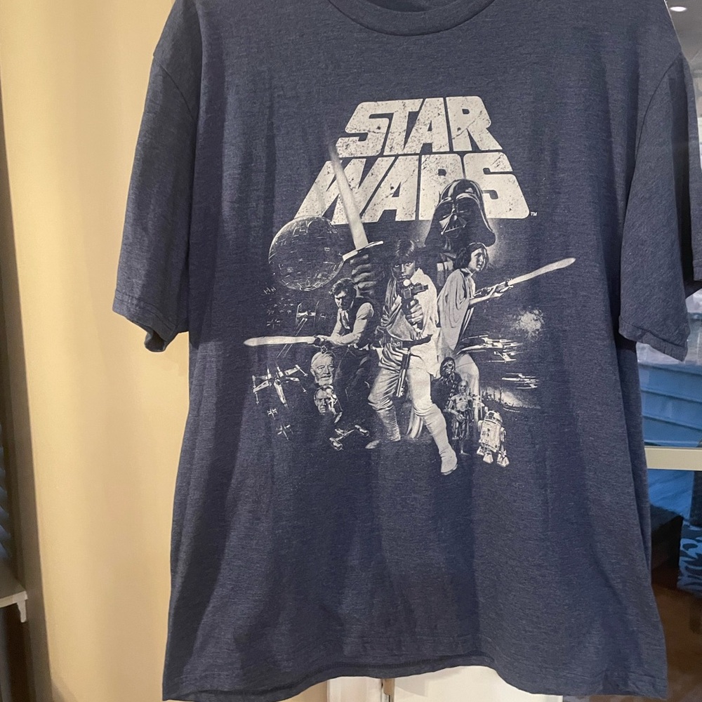 Star Wars A New Hope Poster T-Shirt Mens Size LG Blue T Shirt White Print